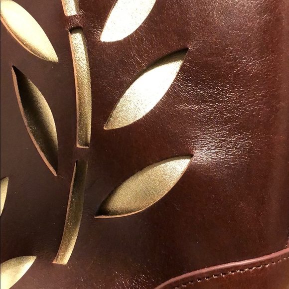 Tommy Bahama Brown Leather Palms Cage N/S Tote with Metallic Gold NWT - Picture 2 of 5